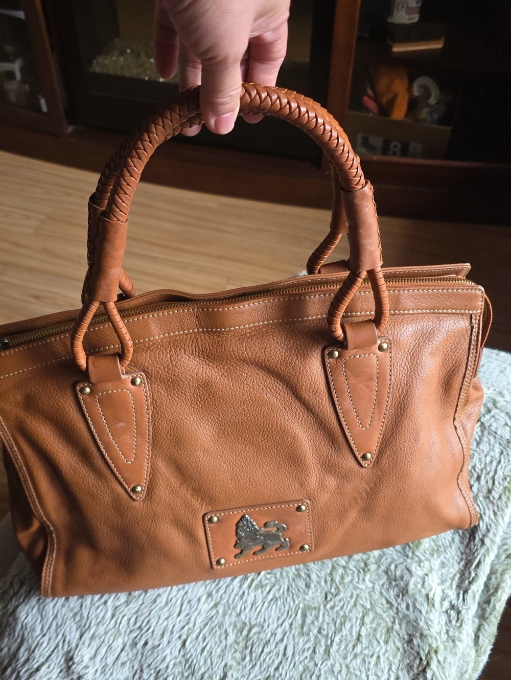MCM Cognac Leather Braided-Handle Satchel